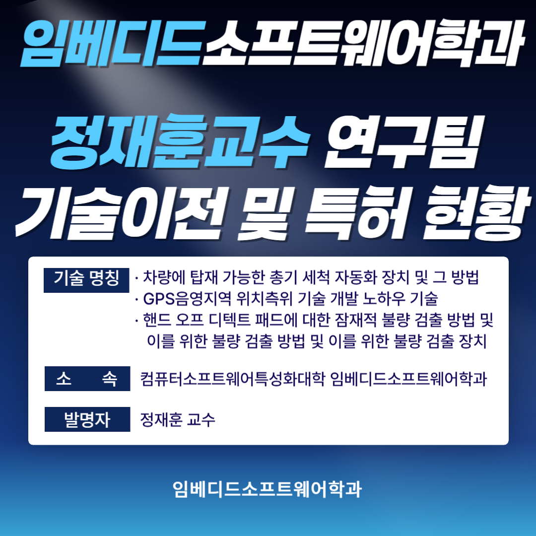 임베디드소프트웨어학과 정재훈교수 연구팀 기술이전 및 특허양도 현황