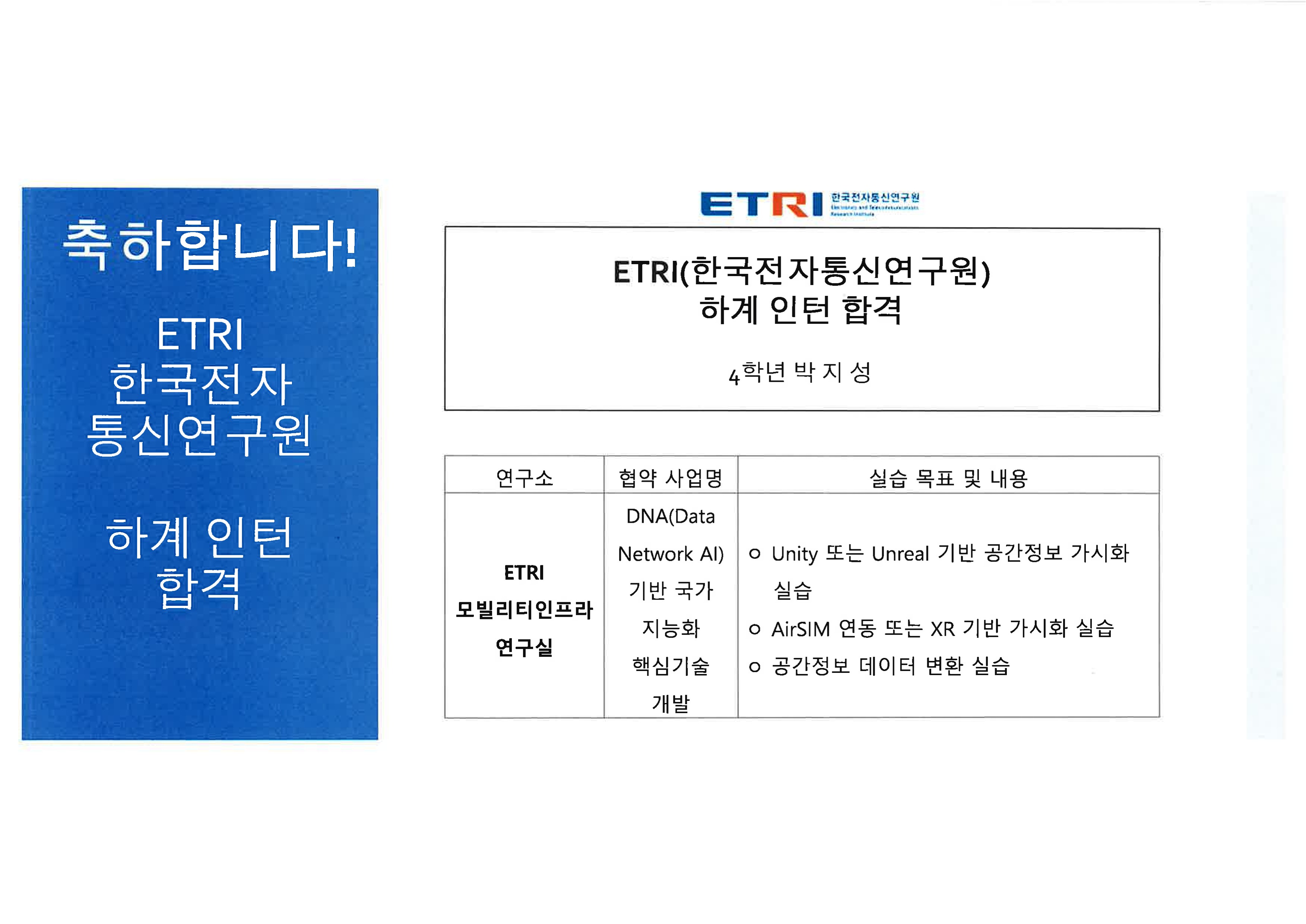 ETRI 하계 인턴 합격(박지성)