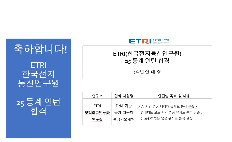 ETRI 동계 인턴 합격자(안대영)